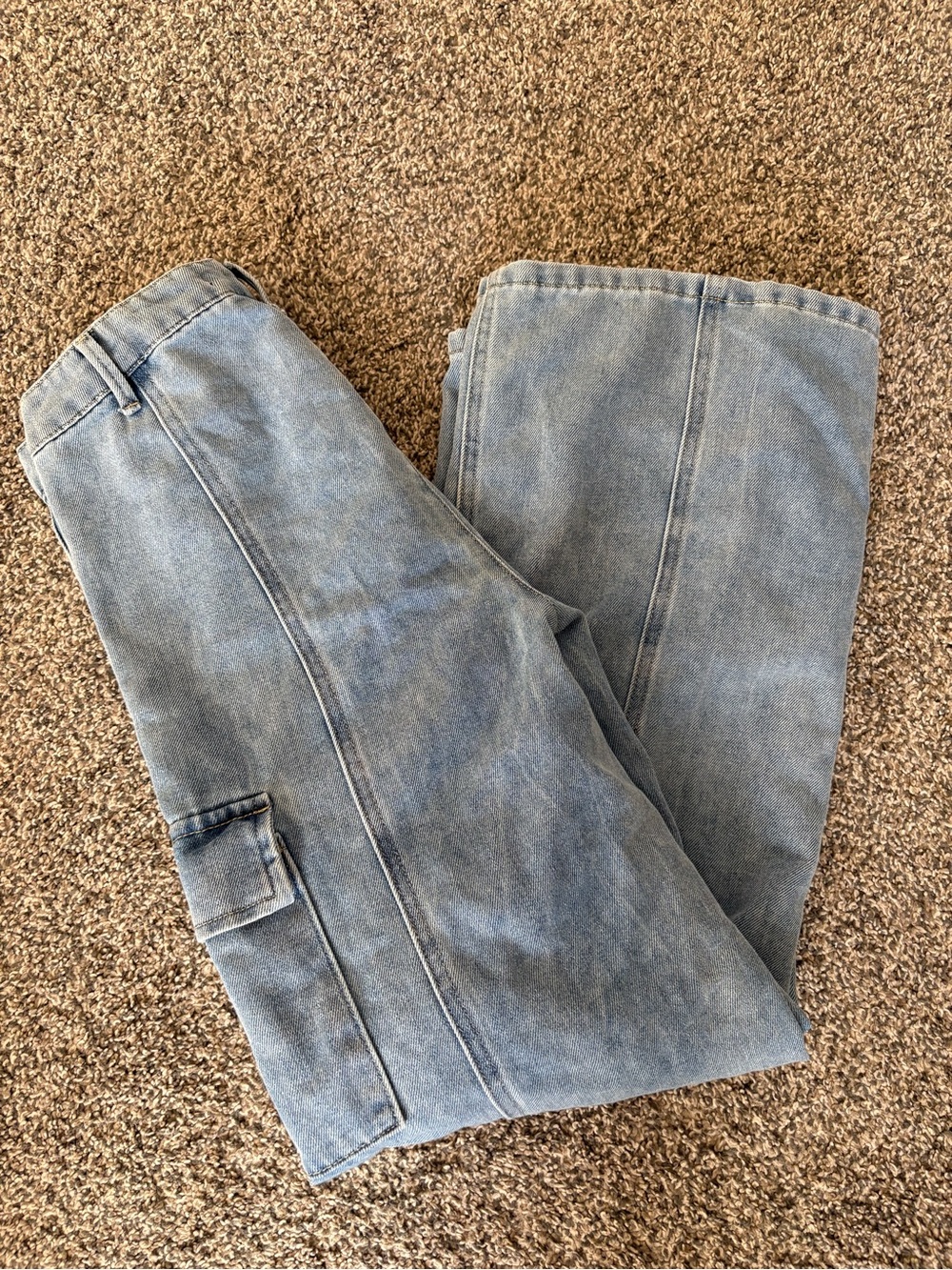 Tractr Faded Indigo Denim Cargo Jeans
